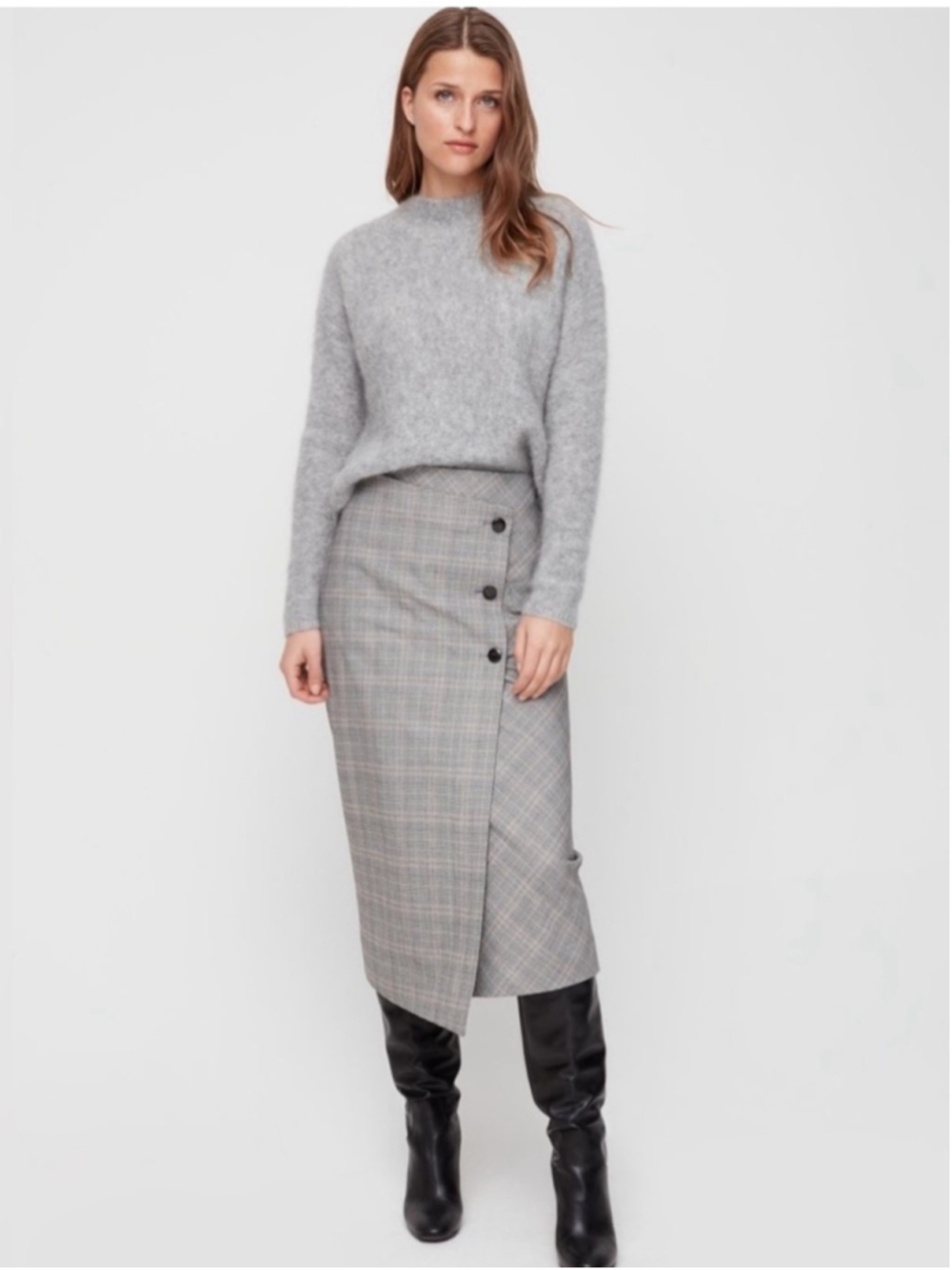 ARITZIA Babaton Billy Plaid Long Wrap Button Front Pencil Skirt Size 0